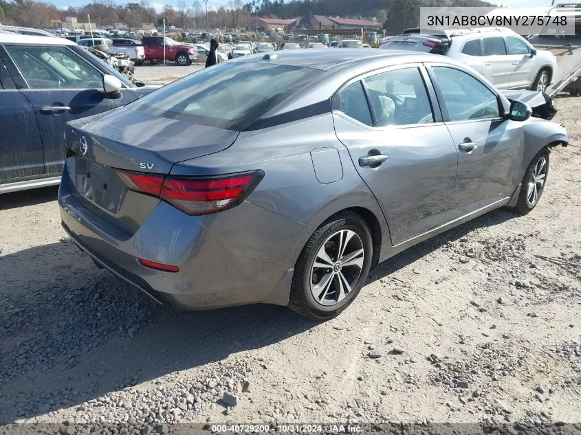 3N1AB8CV8NY275748 2022 Nissan Sentra Sv Xtronic Cvt