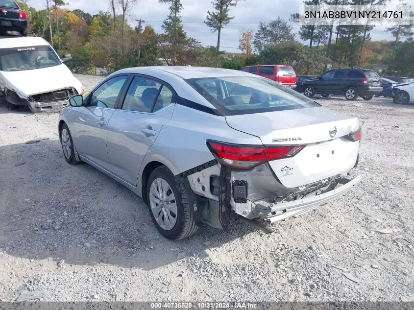 2022 Nissan Sentra S Xtronic Cvt VIN: 3N1AB8BV1NY214761 Lot: 40735528