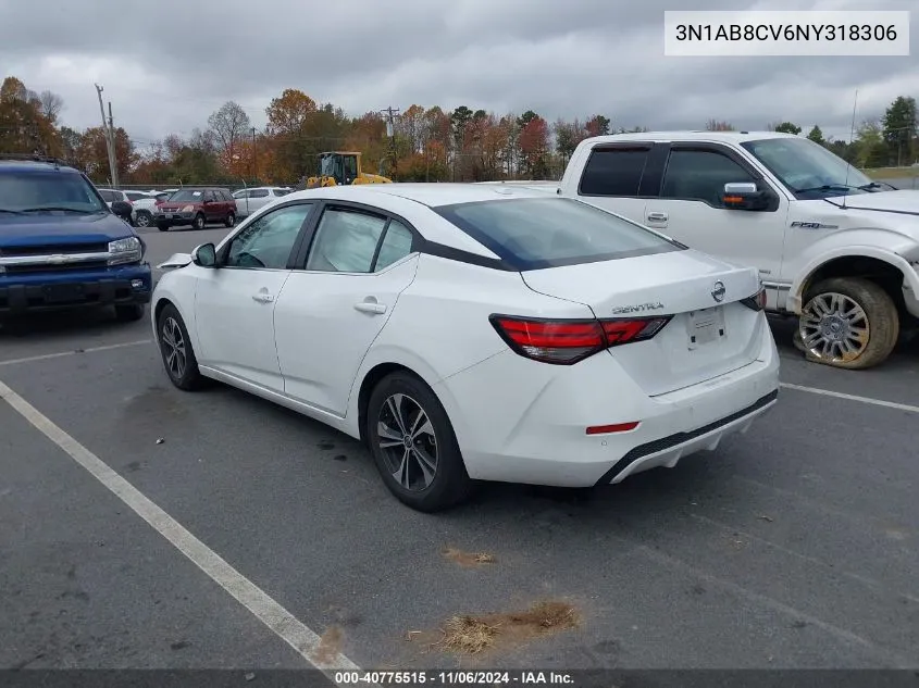 2022 Nissan Sentra Sv Xtronic Cvt VIN: 3N1AB8CV6NY318306 Lot: 40775515