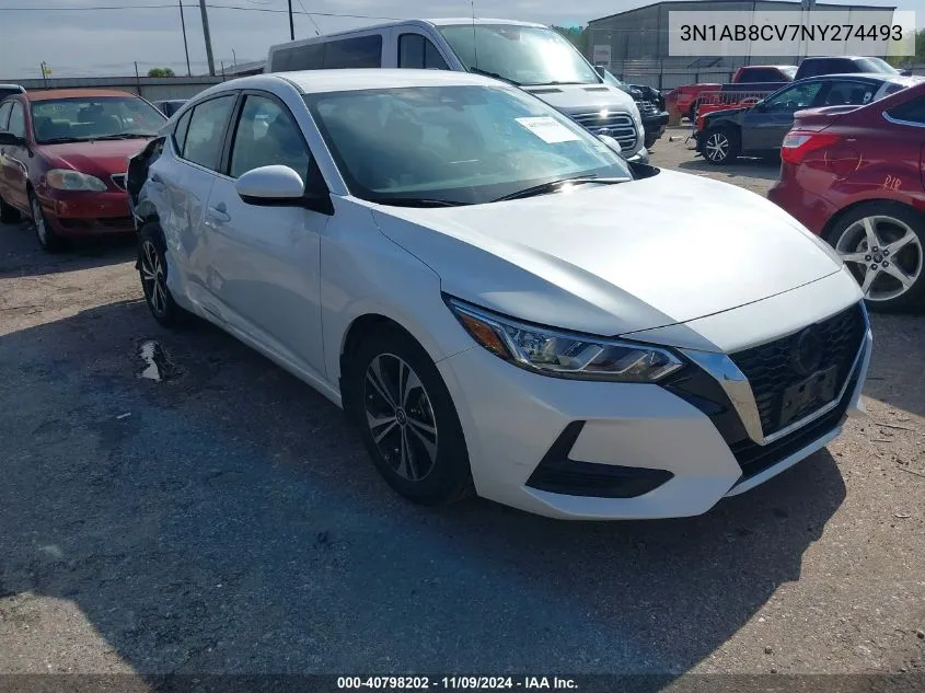 2022 Nissan Sentra Sv Xtronic Cvt VIN: 3N1AB8CV7NY274493 Lot: 40798202