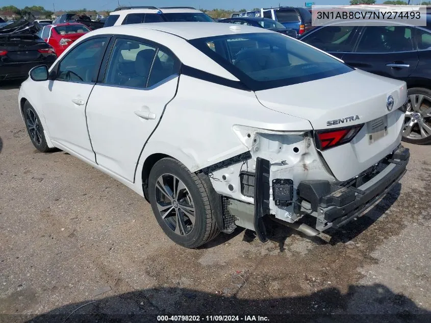 2022 Nissan Sentra Sv Xtronic Cvt VIN: 3N1AB8CV7NY274493 Lot: 40798202