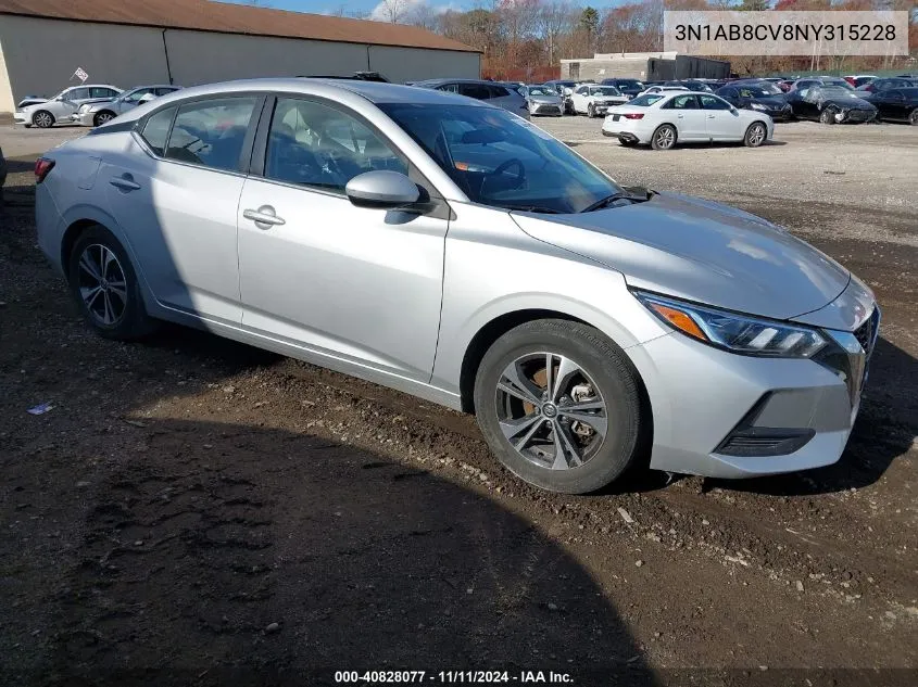 2022 Nissan Sentra Sv Xtronic Cvt VIN: 3N1AB8CV8NY315228 Lot: 40828077