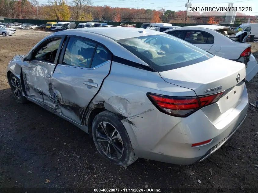 2022 Nissan Sentra Sv Xtronic Cvt VIN: 3N1AB8CV8NY315228 Lot: 40828077