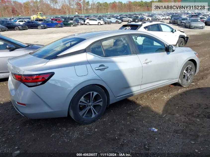 2022 Nissan Sentra Sv Xtronic Cvt VIN: 3N1AB8CV8NY315228 Lot: 40828077