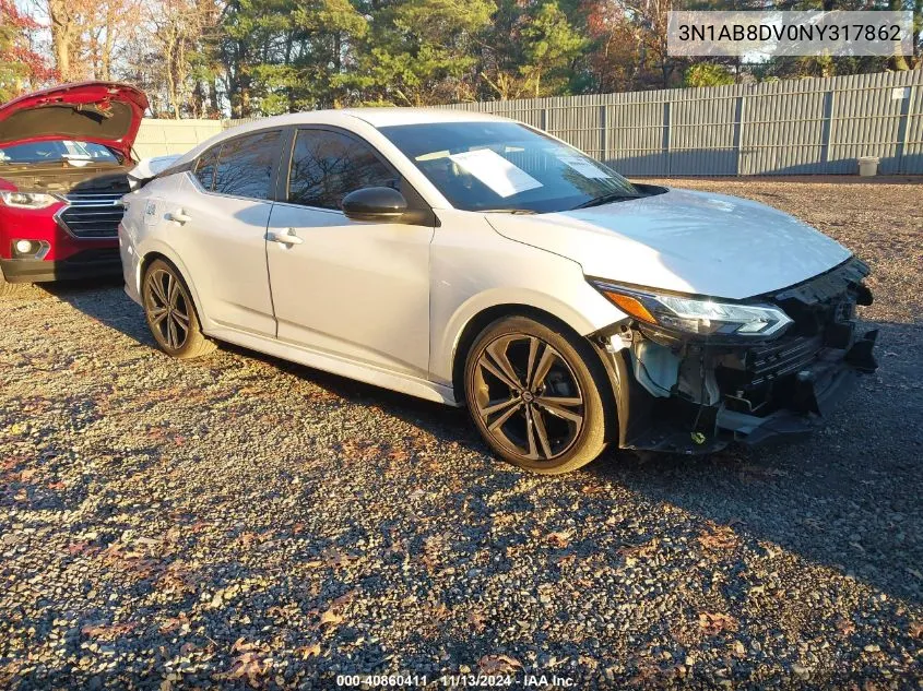 2022 Nissan Sentra Sr Xtronic Cvt VIN: 3N1AB8DV0NY317862 Lot: 40860411