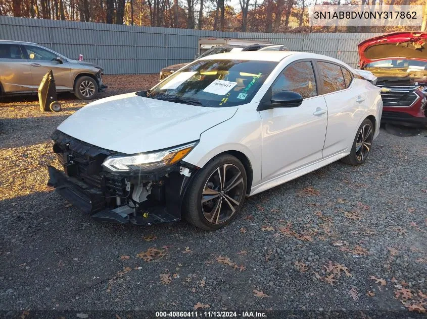 2022 Nissan Sentra Sr Xtronic Cvt VIN: 3N1AB8DV0NY317862 Lot: 40860411