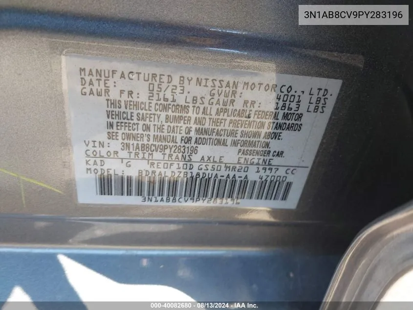 3N1AB8CV9PY283196 2023 Nissan Sentra Sv Xtronic Cvt