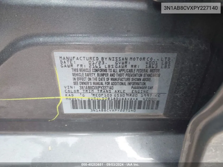 3N1AB8CVXPY227140 2023 Nissan Sentra Sv Xtronic Cvt