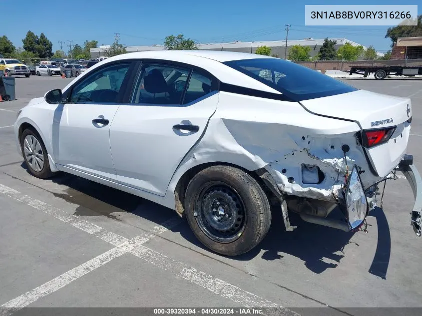 2024 Nissan Sentra S Xtronic Cvt VIN: 3N1AB8BV0RY316266 Lot: 39320394