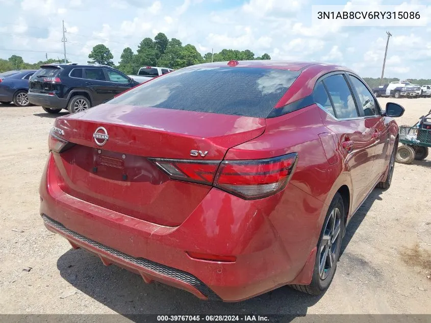 2024 Nissan Sentra Sv Xtronic Cvt VIN: 3N1AB8CV6RY315086 Lot: 39767045