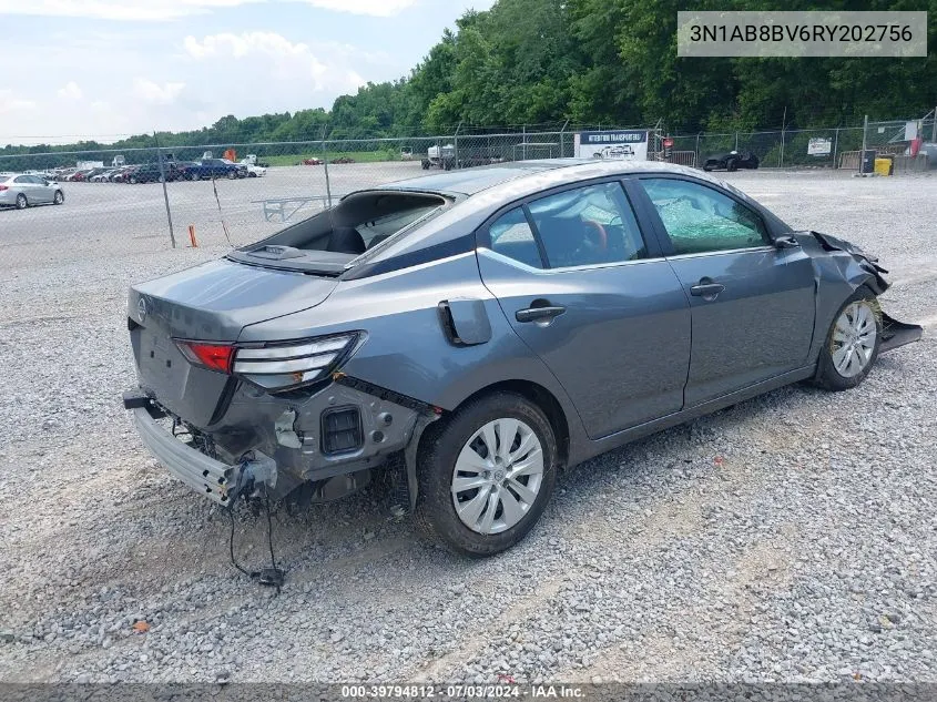 2024 Nissan Sentra S Xtronic Cvt VIN: 3N1AB8BV6RY202756 Lot: 39794812