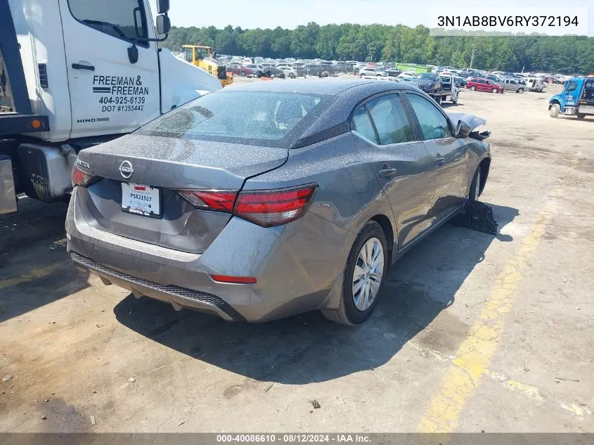 2024 Nissan Sentra S Xtronic Cvt VIN: 3N1AB8BV6RY372194 Lot: 40086610