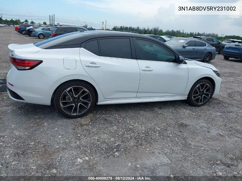 2024 Nissan Sentra Sr Xtronic Cvt VIN: 3N1AB8DV5RY231002 Lot: 40089278