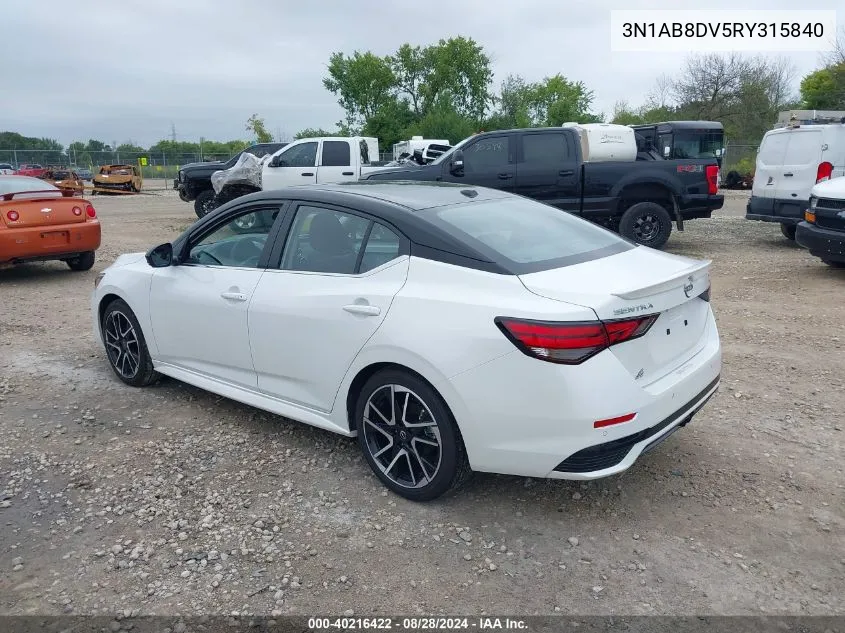 2024 Nissan Sentra Sr Xtronic Cvt VIN: 3N1AB8DV5RY315840 Lot: 40216422