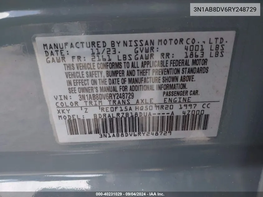 3N1AB8DV6RY248729 2024 Nissan Sentra Sr