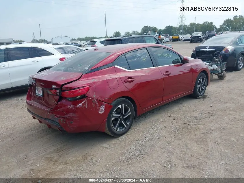 2024 Nissan Sentra Sv Xtronic Cvt VIN: 3N1AB8CV6RY322815 Lot: 40240437