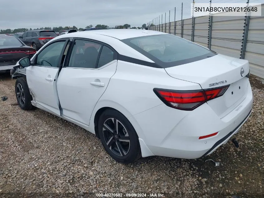 2024 Nissan Sentra Sv Xtronic Cvt VIN: 3N1AB8CV0RY212648 Lot: 40270502