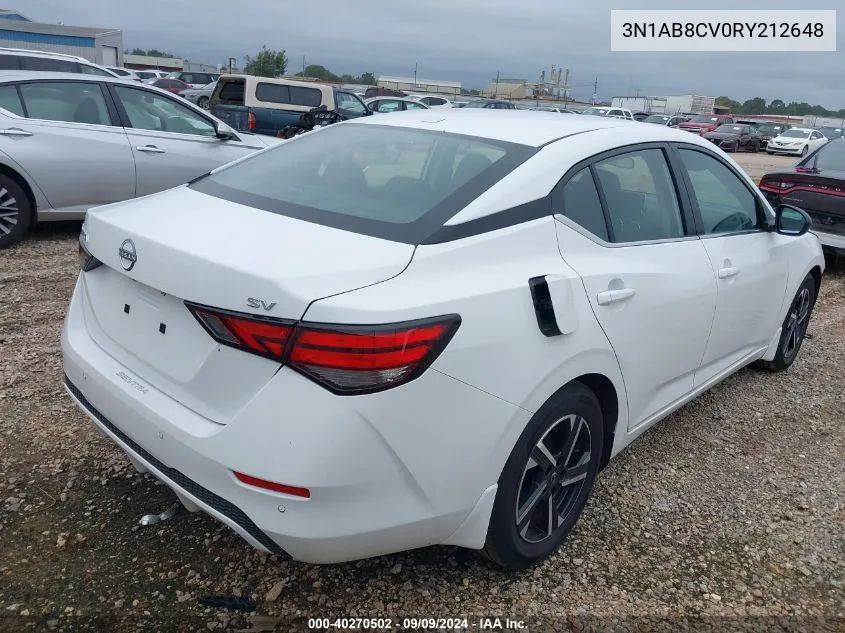 2024 Nissan Sentra Sv Xtronic Cvt VIN: 3N1AB8CV0RY212648 Lot: 40270502