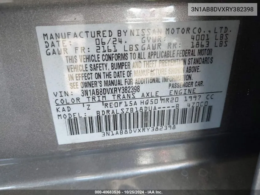 3N1AB8DVXRY382398 2024 Nissan Sentra Sr Xtronic Cvt