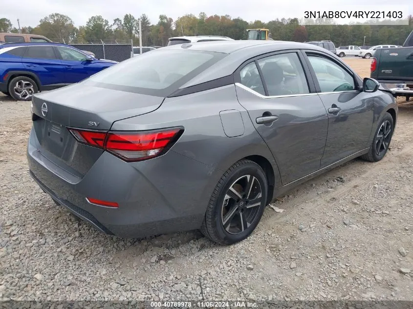 2024 Nissan Sentra Sv Xtronic Cvt VIN: 3N1AB8CV4RY221403 Lot: 40789978