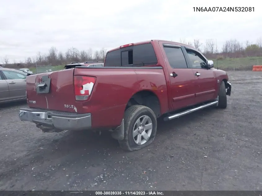 2004 Nissan Titan Le VIN: 1N6AA07A24N532081 Lot: 38039335