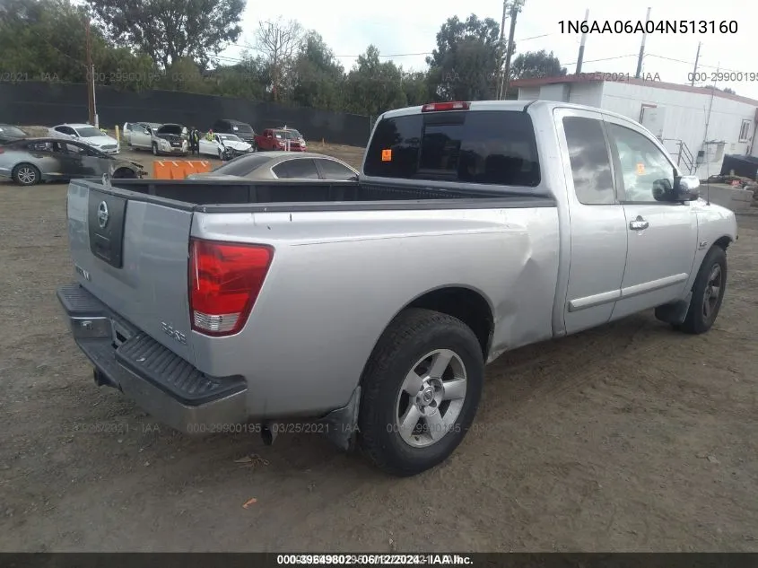 2004 Nissan Titan Se VIN: 1N6AA06A04N513160 Lot: 39649802