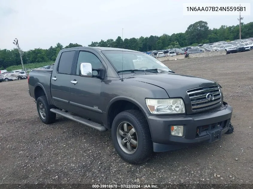 2004 Nissan Titan Se VIN: 1N6AA07B24N559581 Lot: 39918670