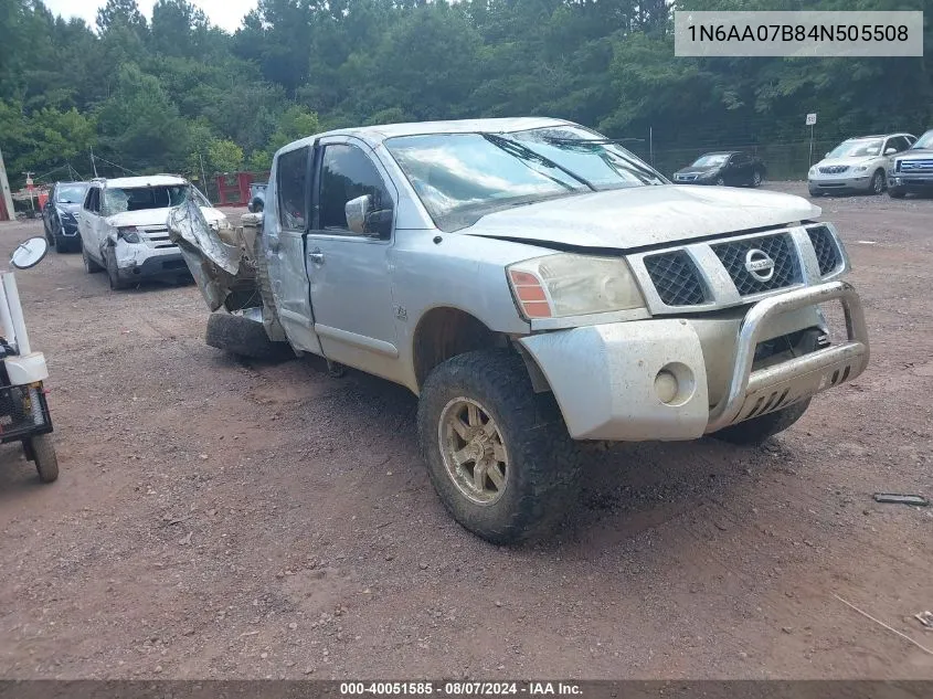 2004 Nissan Titan Se VIN: 1N6AA07B84N505508 Lot: 40051585