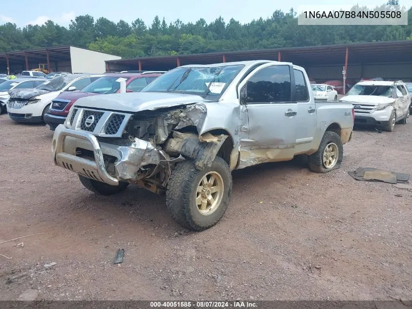 2004 Nissan Titan Se VIN: 1N6AA07B84N505508 Lot: 40051585