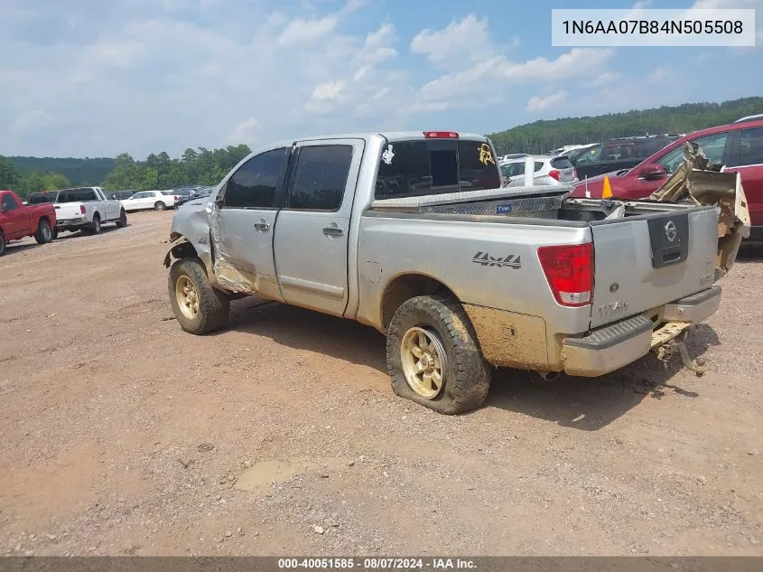 2004 Nissan Titan Se VIN: 1N6AA07B84N505508 Lot: 40051585