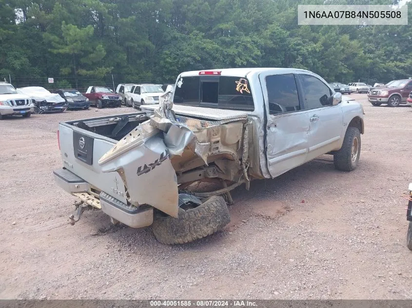 2004 Nissan Titan Se VIN: 1N6AA07B84N505508 Lot: 40051585