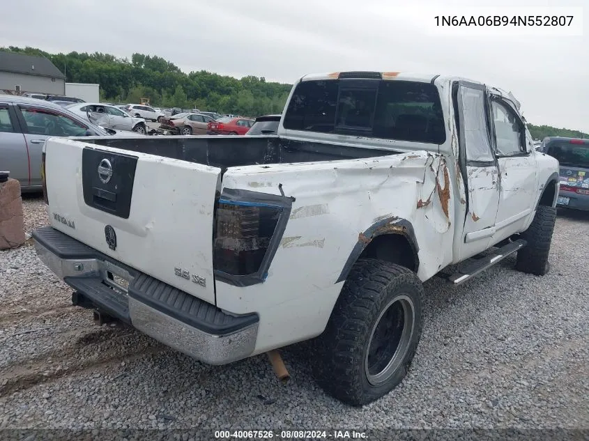 2004 Nissan Titan Se VIN: 1N6AA06B94N552807 Lot: 40067526