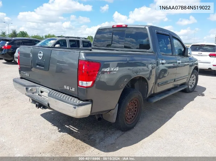 2004 Nissan Titan Le VIN: 1N6AA07B84N519022 Lot: 40116666