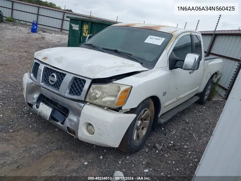 2004 Nissan Titan Le VIN: 1N6AA06A34N560425 Lot: 40234013