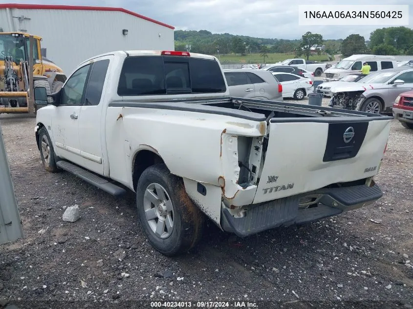 2004 Nissan Titan Le VIN: 1N6AA06A34N560425 Lot: 40234013