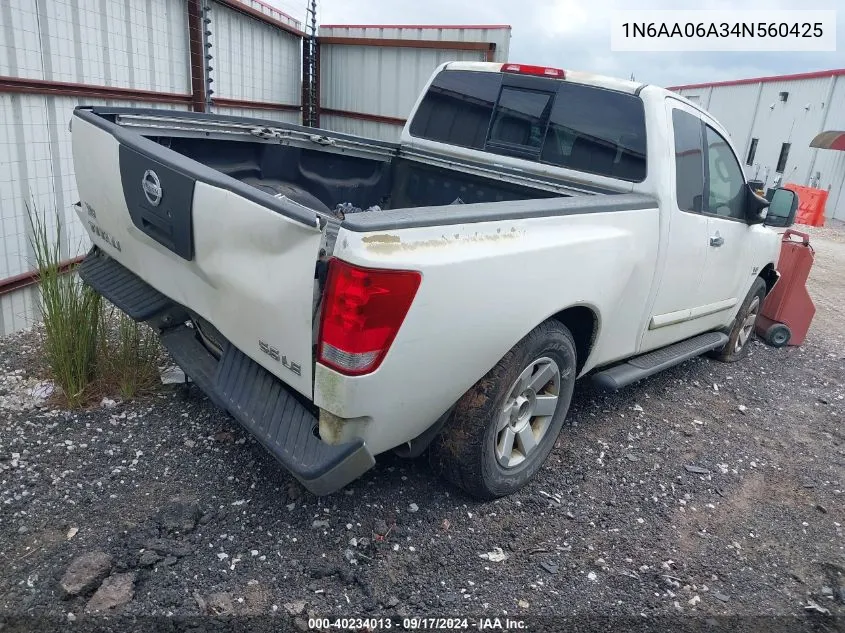 2004 Nissan Titan Le VIN: 1N6AA06A34N560425 Lot: 40234013