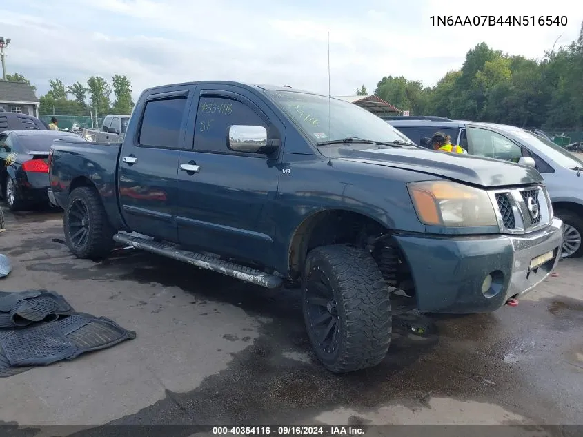 2004 Nissan Titan Se VIN: 1N6AA07B44N516540 Lot: 40354116