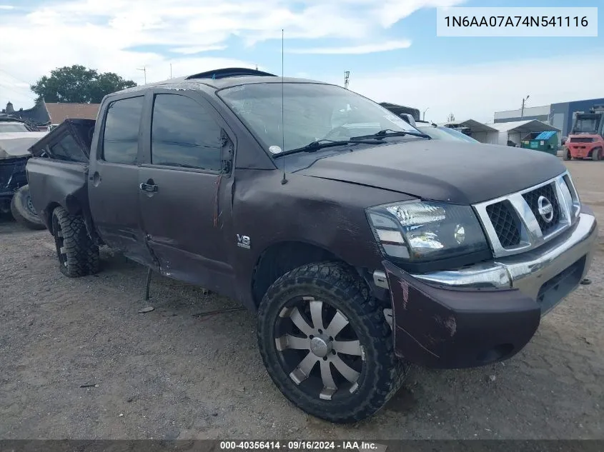 2004 Nissan Titan Le VIN: 1N6AA07A74N541116 Lot: 40356414