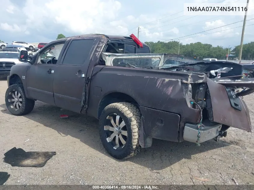 2004 Nissan Titan Le VIN: 1N6AA07A74N541116 Lot: 40356414