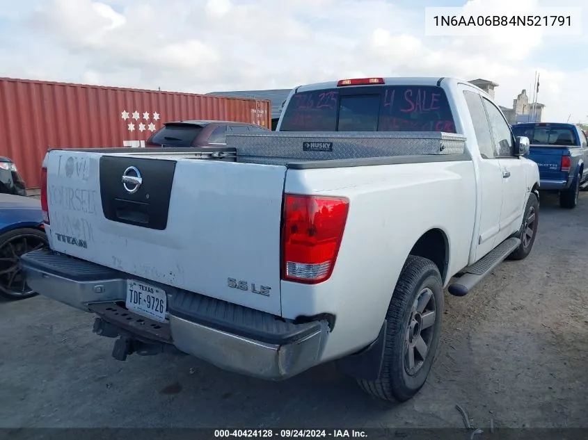 2004 Nissan Titan Le VIN: 1N6AA06B84N521791 Lot: 40424128