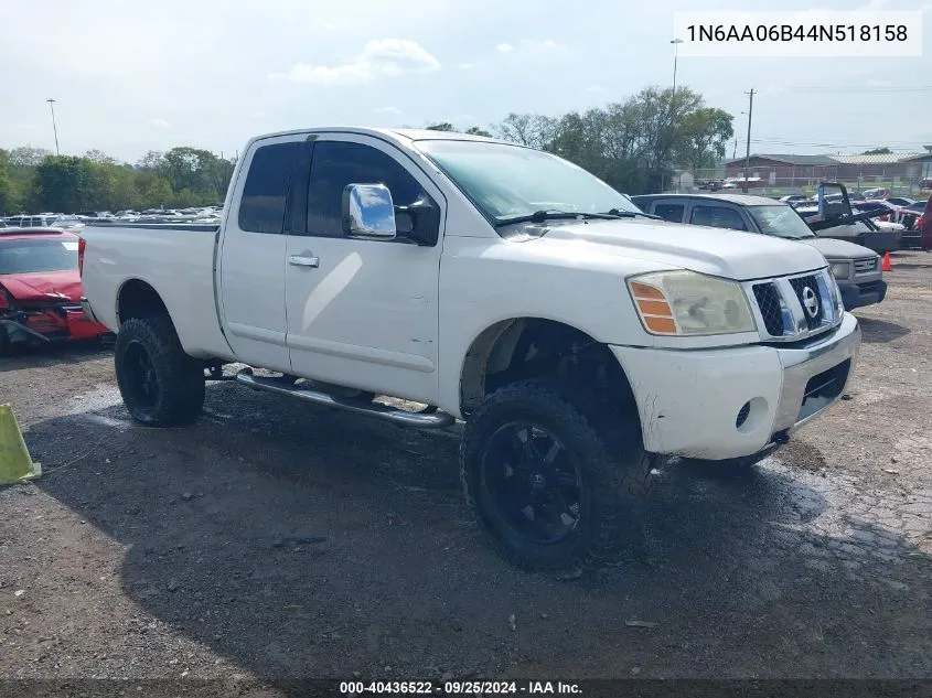 2004 Nissan Titan Se VIN: 1N6AA06B44N518158 Lot: 40436522