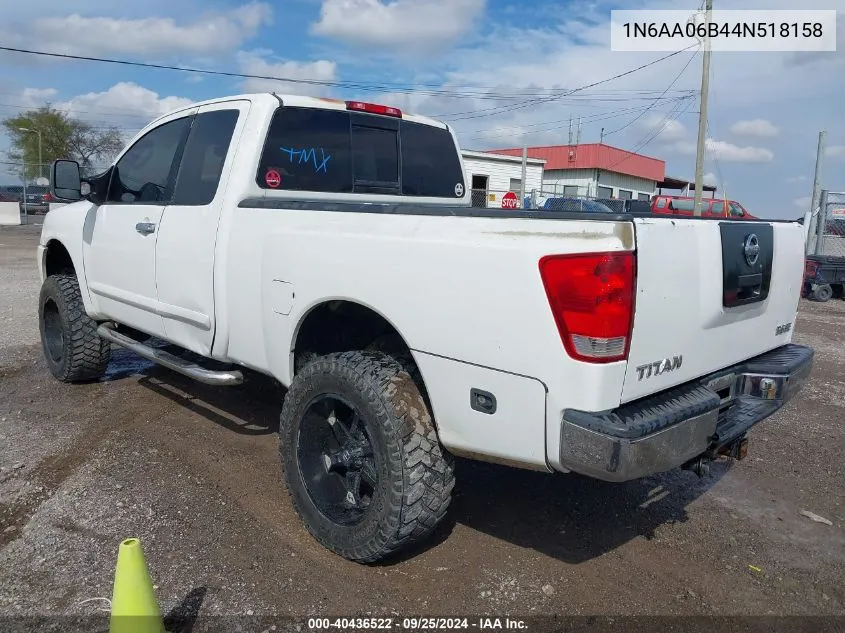 2004 Nissan Titan Se VIN: 1N6AA06B44N518158 Lot: 40436522