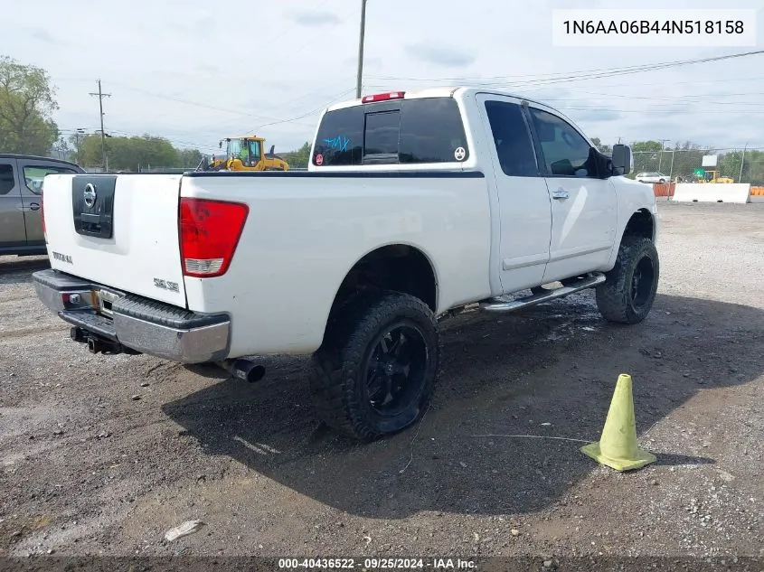 2004 Nissan Titan Se VIN: 1N6AA06B44N518158 Lot: 40436522