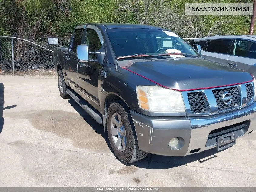 2004 Nissan Titan Le VIN: 1N6AA07A34N550458 Lot: 40446273