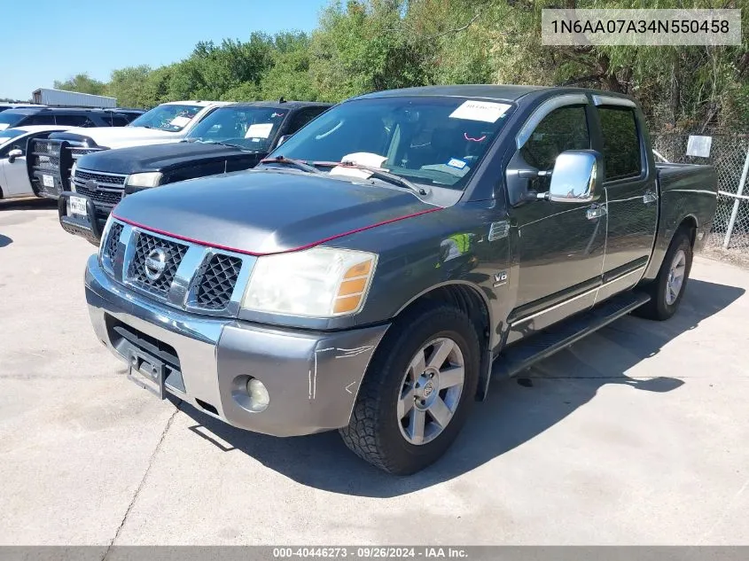 2004 Nissan Titan Le VIN: 1N6AA07A34N550458 Lot: 40446273