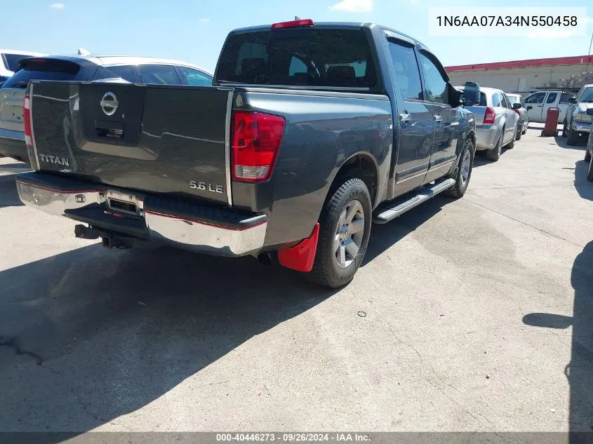 2004 Nissan Titan Le VIN: 1N6AA07A34N550458 Lot: 40446273