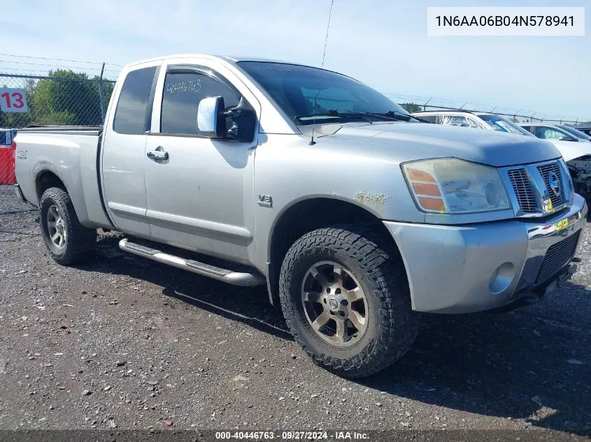 2004 Nissan Titan Se VIN: 1N6AA06B04N578941 Lot: 40446763