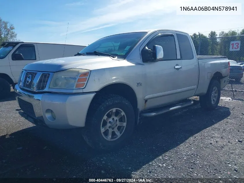 2004 Nissan Titan Se VIN: 1N6AA06B04N578941 Lot: 40446763