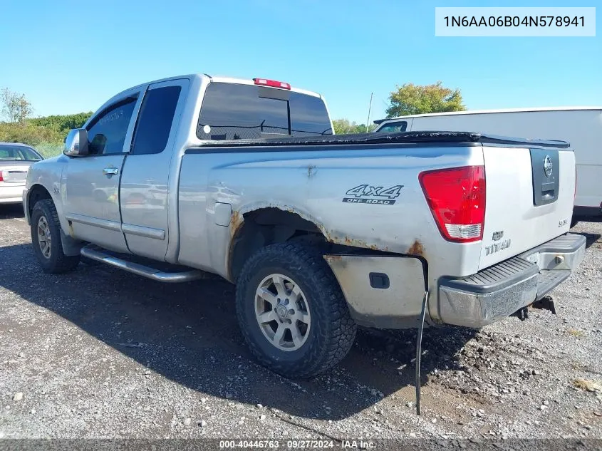 2004 Nissan Titan Se VIN: 1N6AA06B04N578941 Lot: 40446763