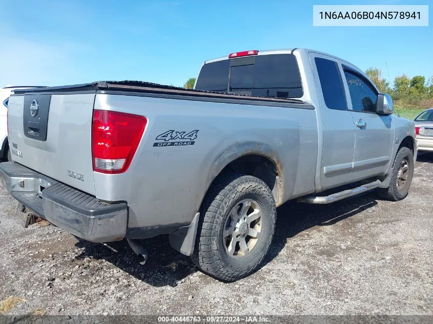 2004 Nissan Titan Se VIN: 1N6AA06B04N578941 Lot: 40446763